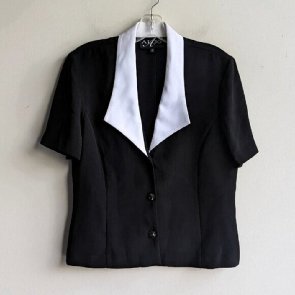 Vintage Algo short sleeve blazer blouse with white collar